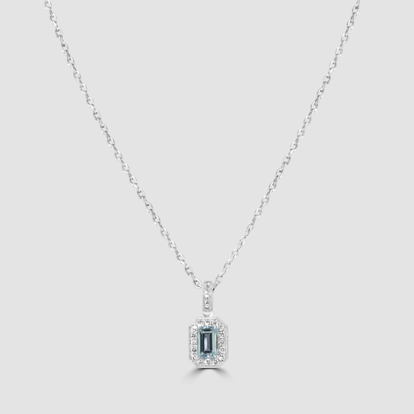 Aquamarine and diamond cluster pendant and chain