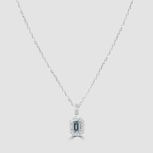 Aquamarine and diamond cluster pendant and chain