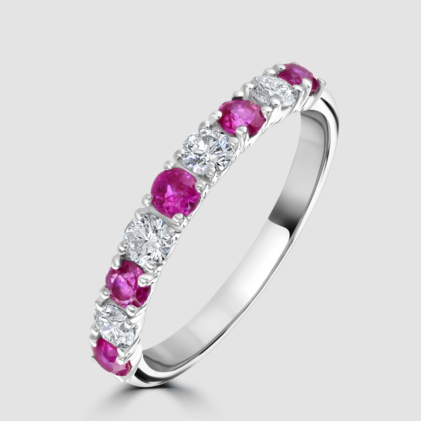 9ct white gold ruby and diamond half eternity ring