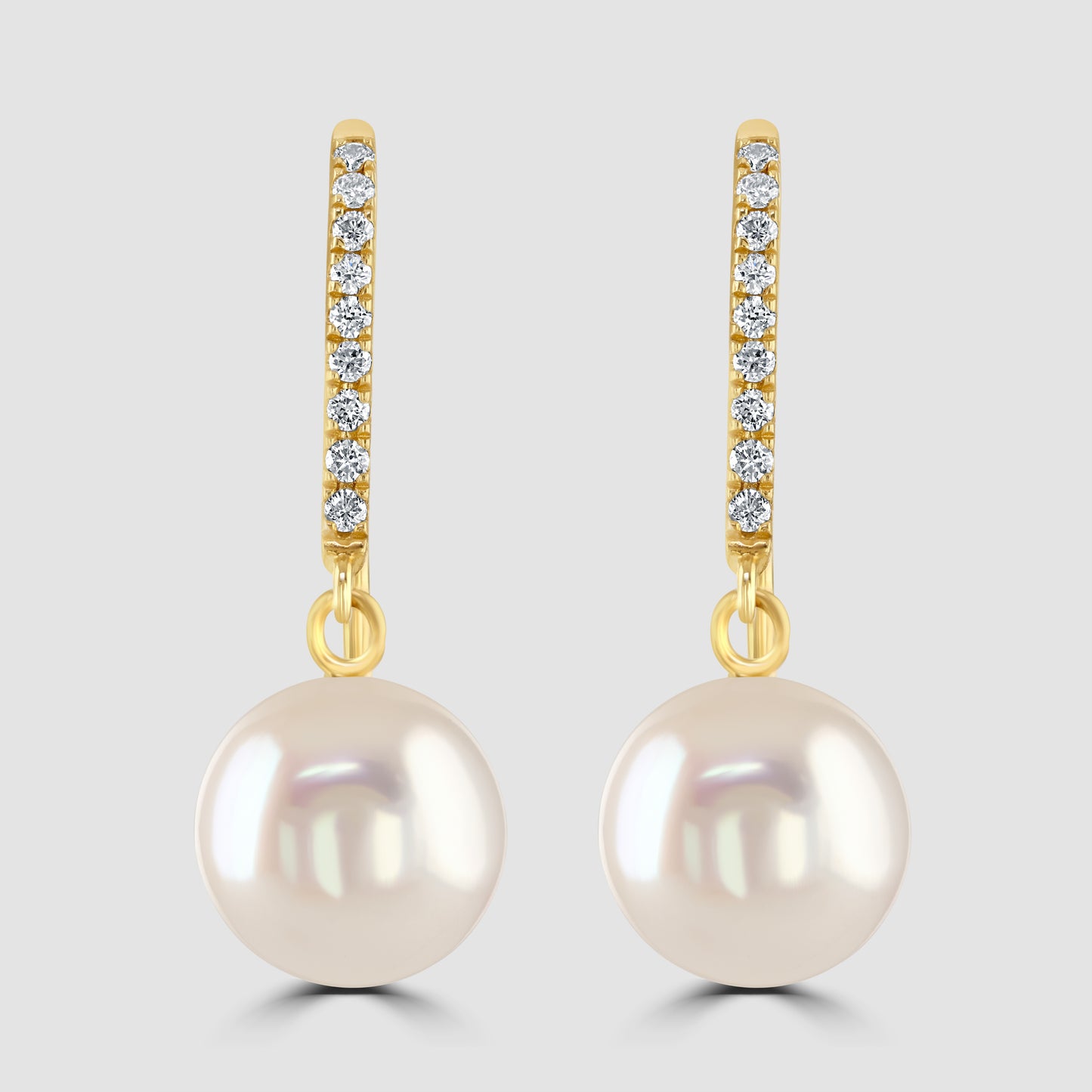 Pearl and diamond hook wire drop earrings