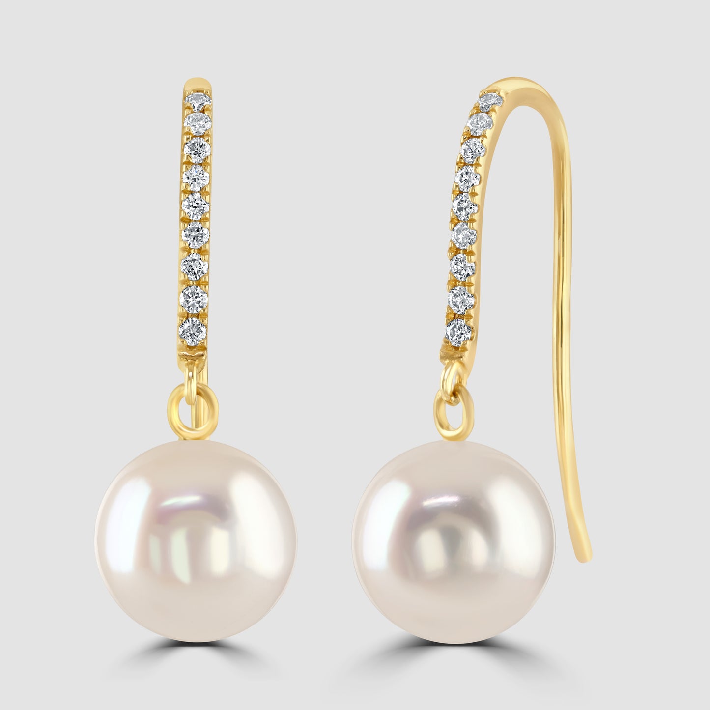 Pearl and diamond hook wire drop earrings