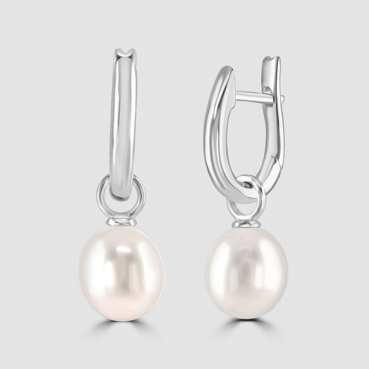 9ct white gold huggy hoop earrings with pearl drop