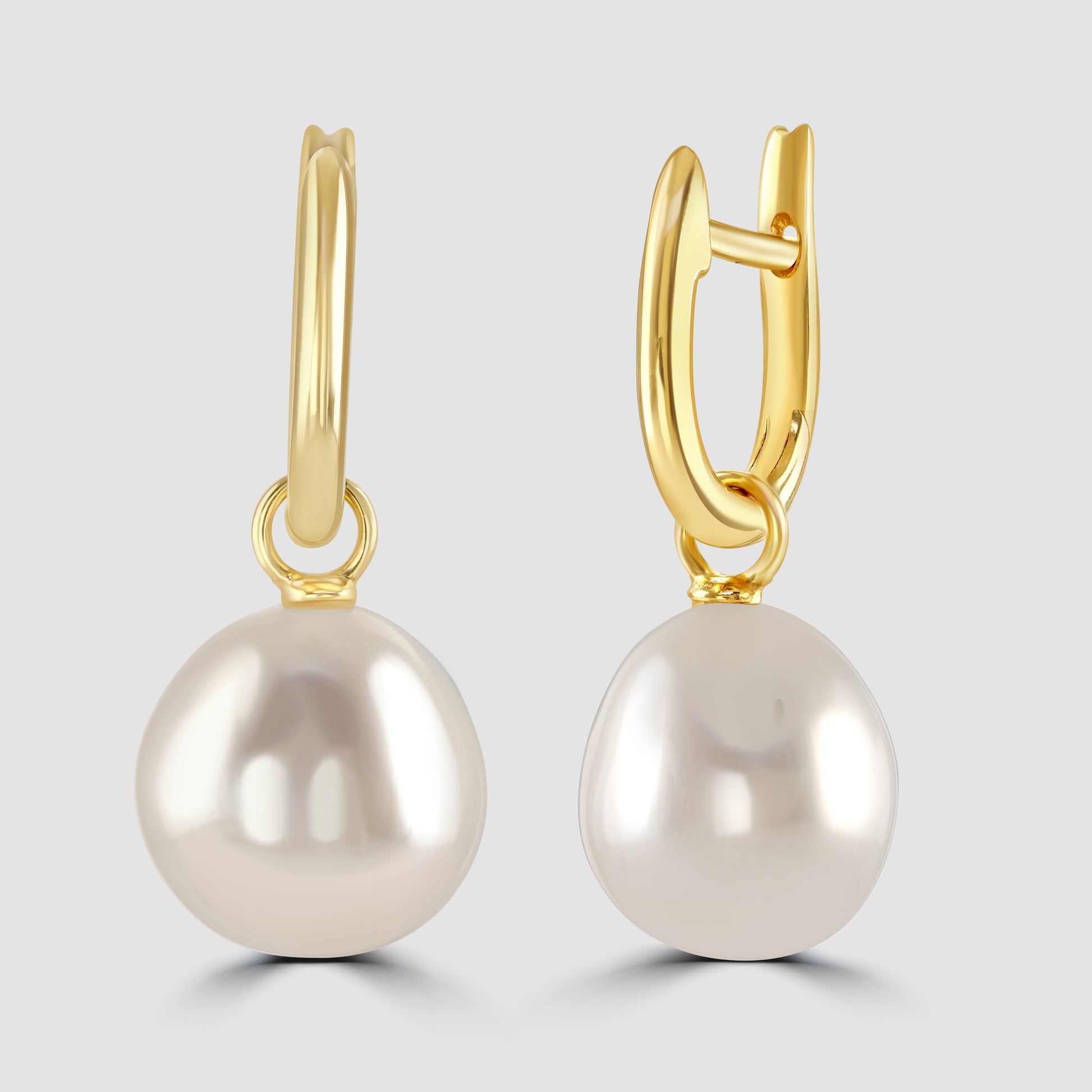 9ct yellow gold huggy hoop earrings with pearl drop