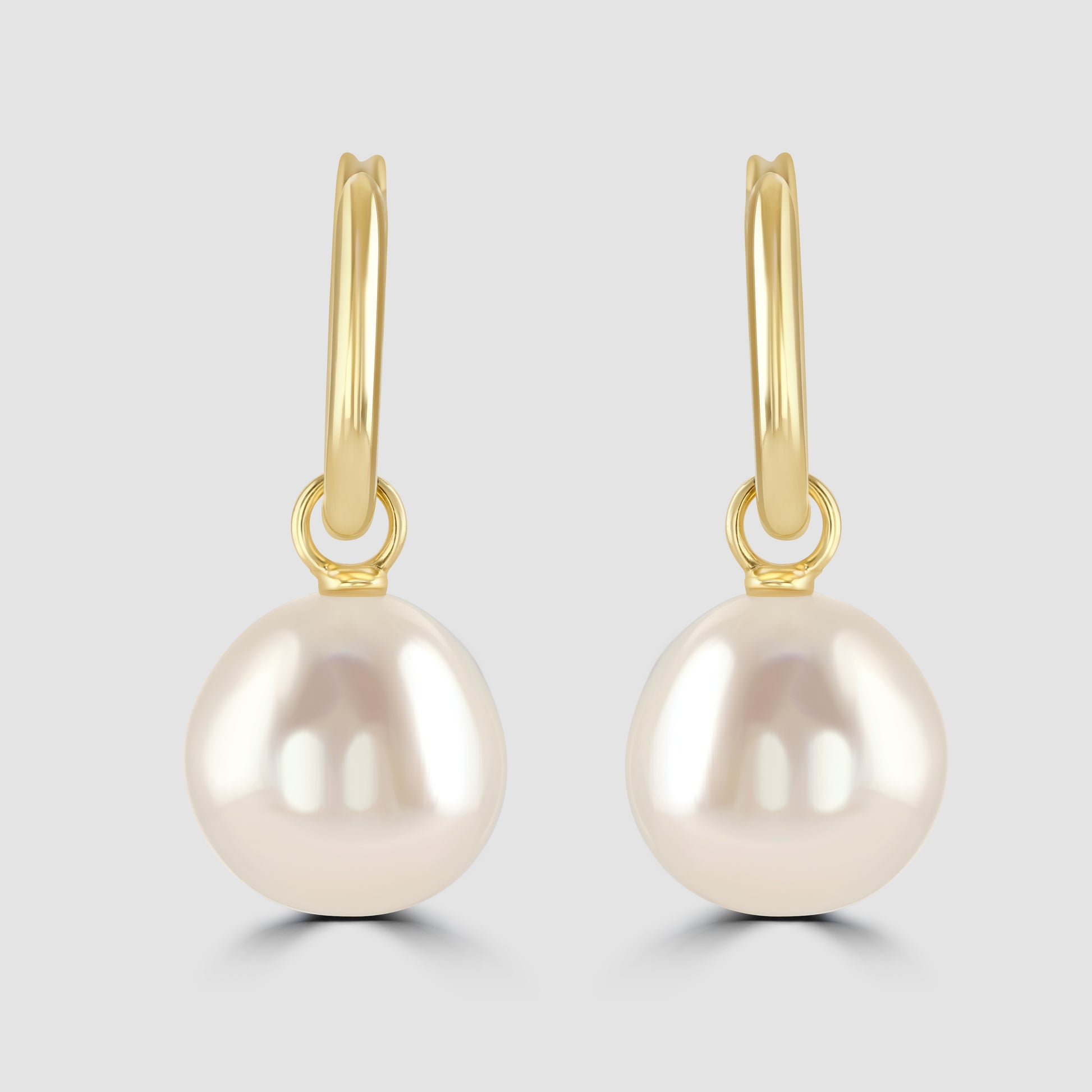 9ct yellow gold huggy hoop earrings with pearl drop