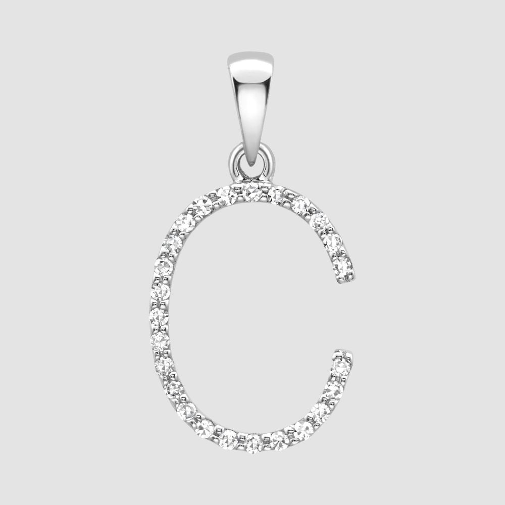 9ct diamond set initial C pendant and chain