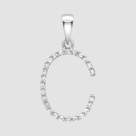 9ct diamond set initial C pendant and chain