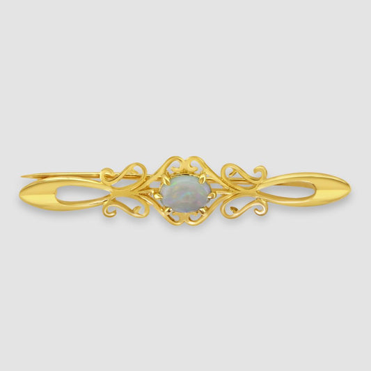 9ct scroll design opal bar brooch