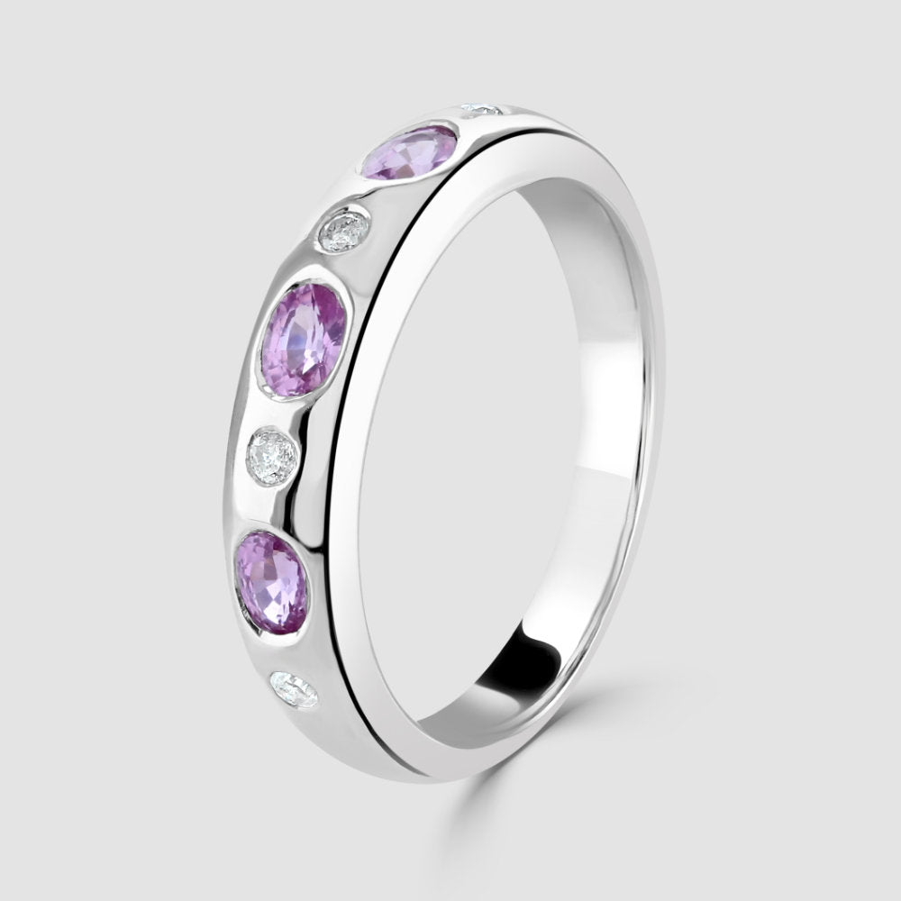 9ct white gold pink sapphire and diamond ring