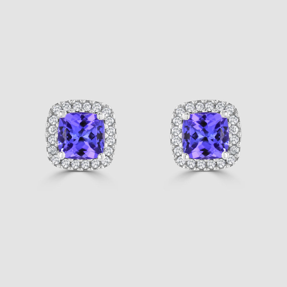 9ct white gold tanzanite and diamond cluster stud earrings