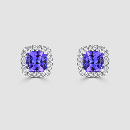 9ct white gold tanzanite and diamond cluster stud earrings