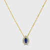 9ct yellow gold pear shape sapphire and diamond pendant and chain