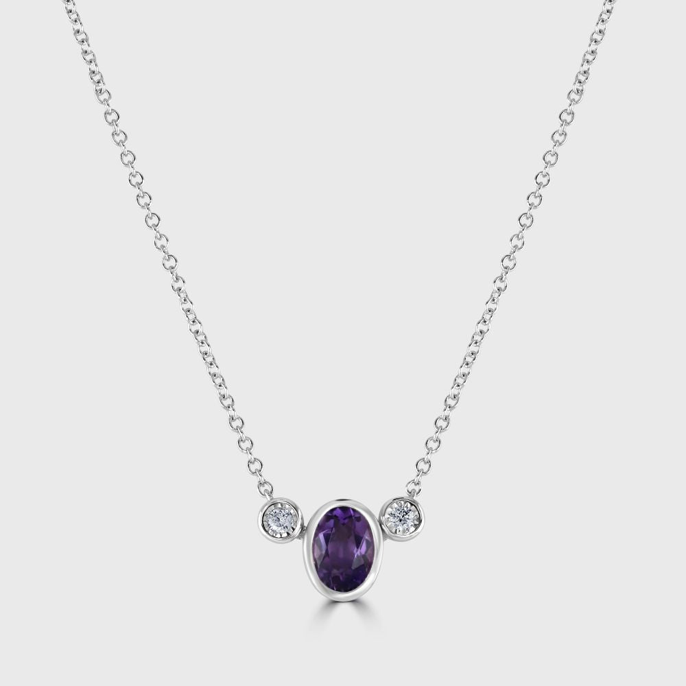 Amethyst and diamond rub over pendant and chain