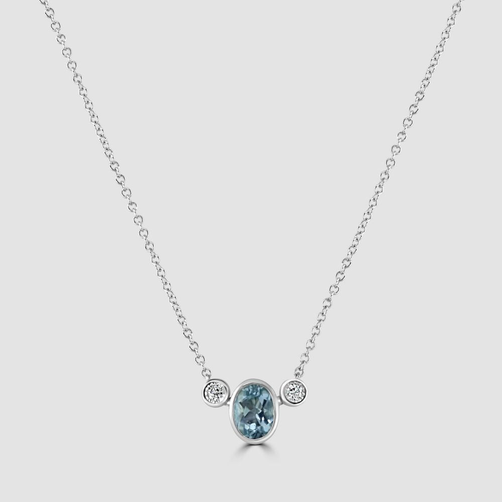 Aquamarine and diamond pendant and chain