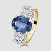 Beautiful blue hue sapphire and diamond three stone ring