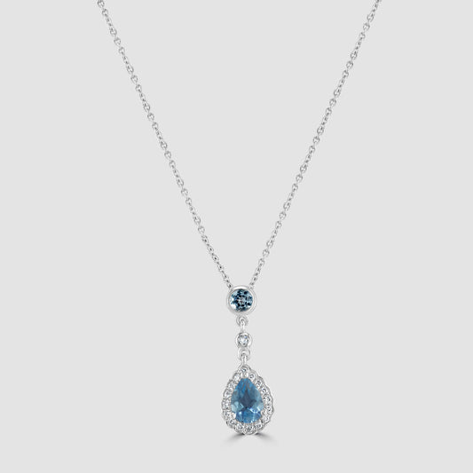 Blue Topaz and diamond drop pendant and chain