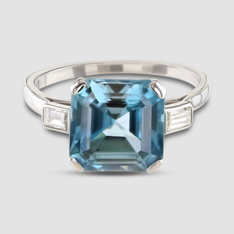 Blue Zircon and Diamond ring