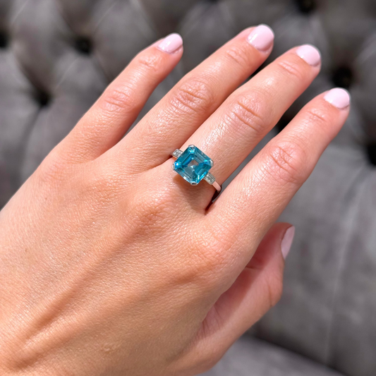 Blue Zircon and Diamond ring