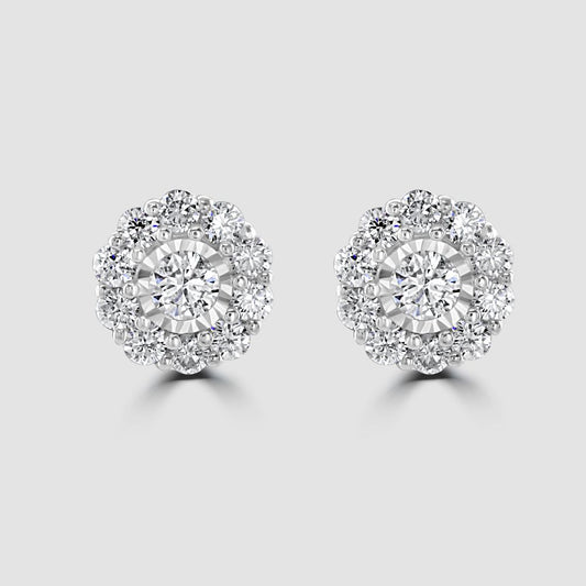 Circular diamond cluster stud earrings