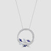 Circular floral sapphire and diamond pendant and chain