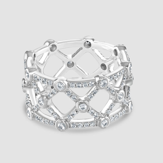 Diamond set criss cross ring