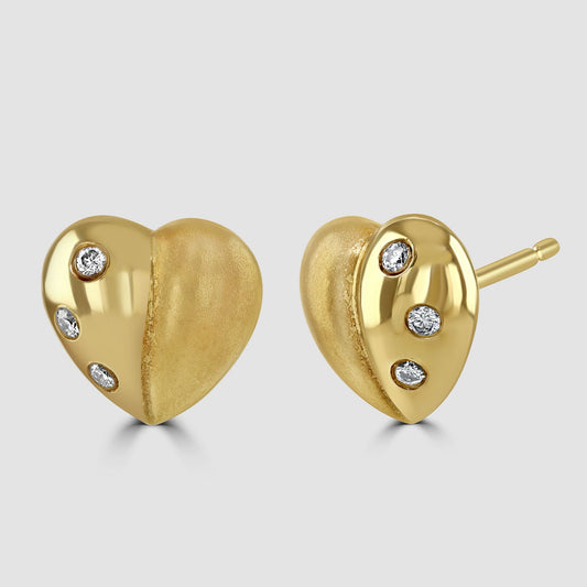 Diamond set heart stud earrings