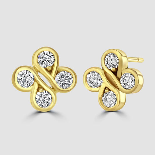 Diamond swirl stud earrings in 18ct yellow gold