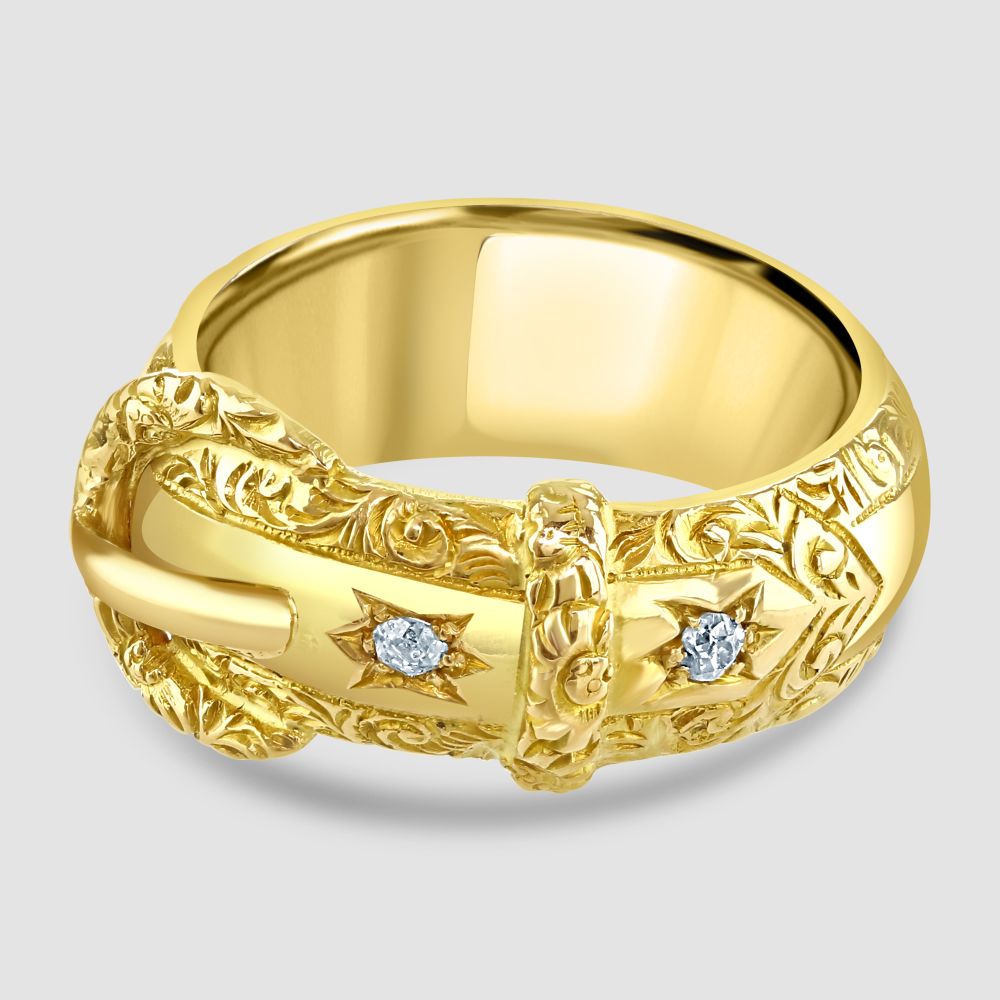 Edwardian 18ct yellow gold diamond set buckle ring