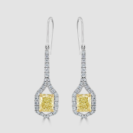 Fancy yellow and white diamond drop earrings