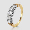 Gold diamond five stone ring with silver settings