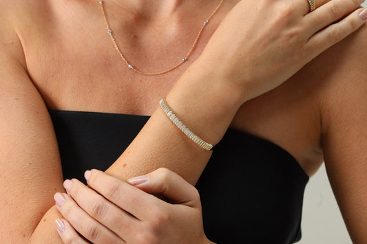 Ridged diamond set hinged bangle