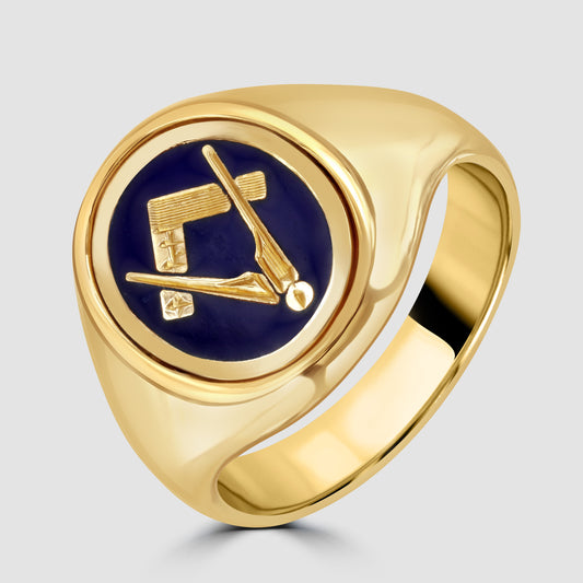 9ct yellow gold Masonic enamelled flip signet ring