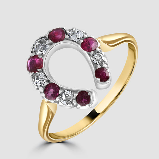 Ruby and diamond horseshoe ring