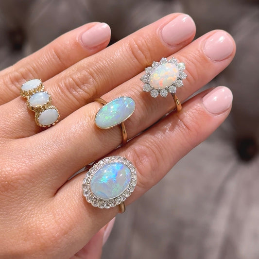 Long oval opal single stone ring