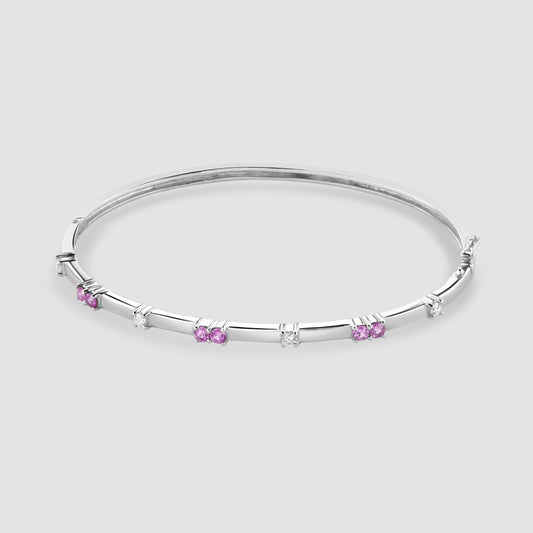 18ct white gold pink sapphire and diamond bangle
