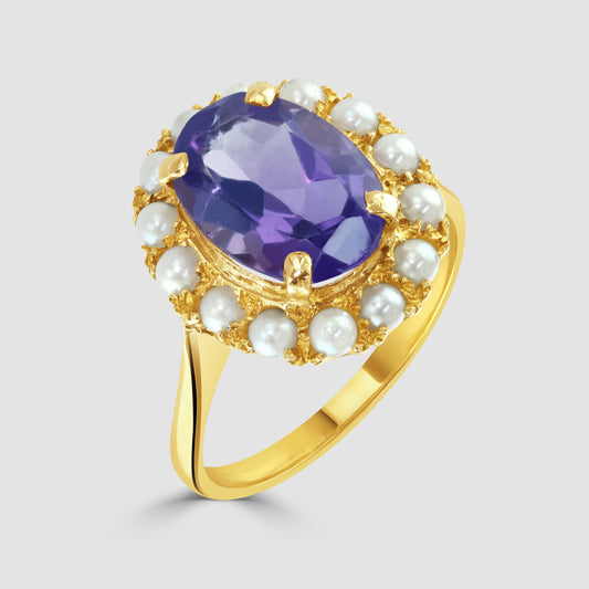 Amethyst and pearl cluster ring