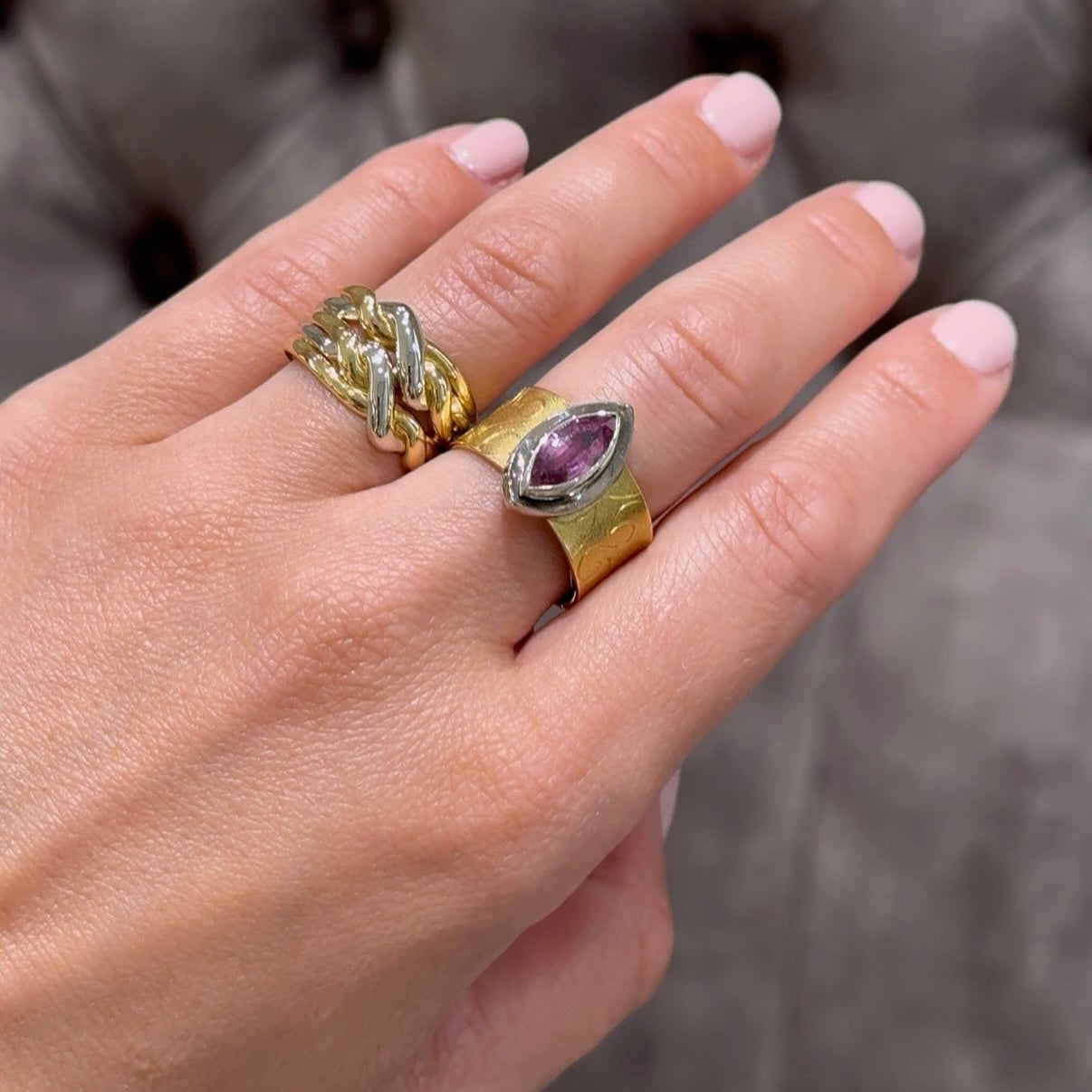 Marquise pink sapphire wide ring