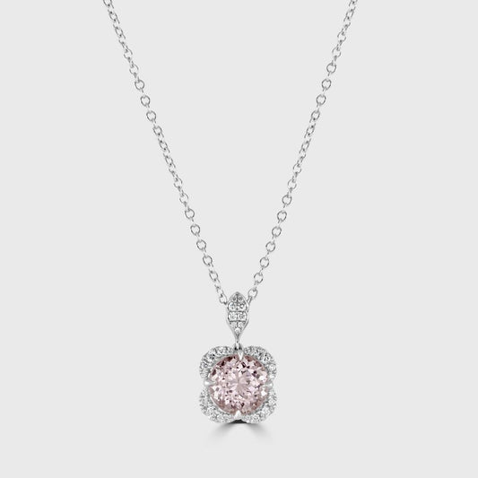 Morganite and diamond floral design pendant