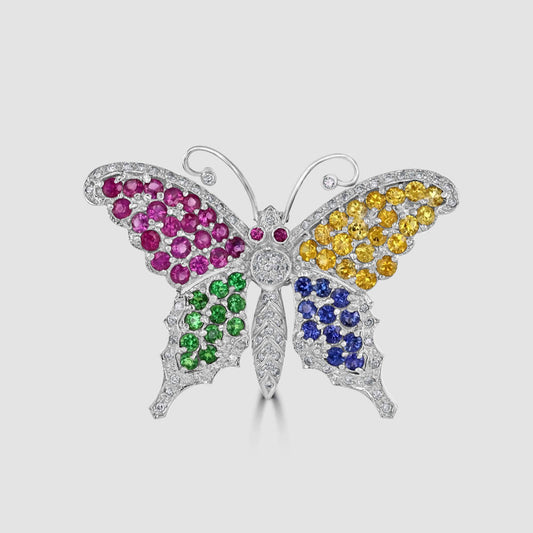 Multi gemstone butterfly brooch/pendant