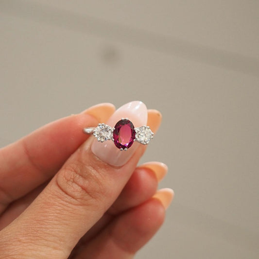 Ruby and diamond three stone ring 3