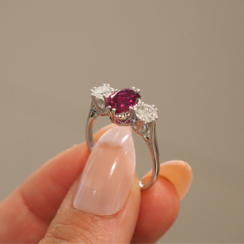 Ruby and diamond three stone ring 4
