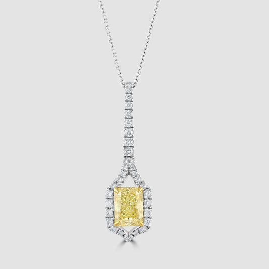 Natural fancy yellow and white diamond pendant and chain