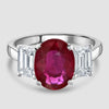 Natural unheated ruby and diamond three stone ring