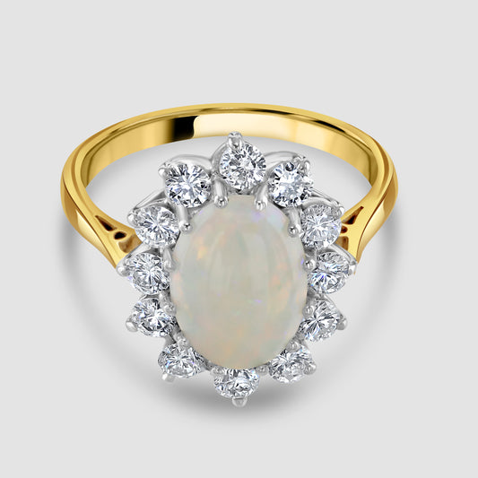 Opal and diamond oval cluster ring