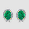 Oval emerald and diamond cluster stud earrings