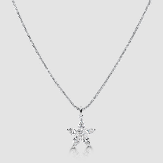 18ct white gold star shape diamond pendant and chain