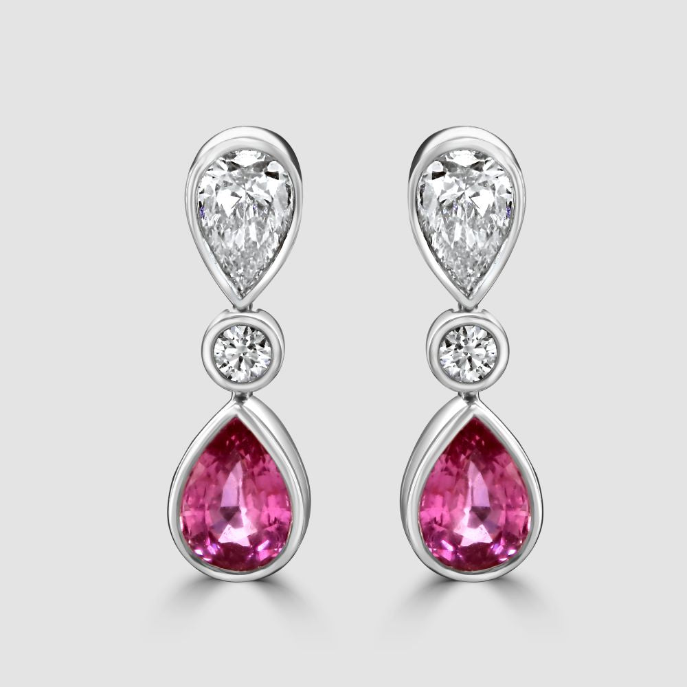 Padparadscha sapphire and diamond drop earrings