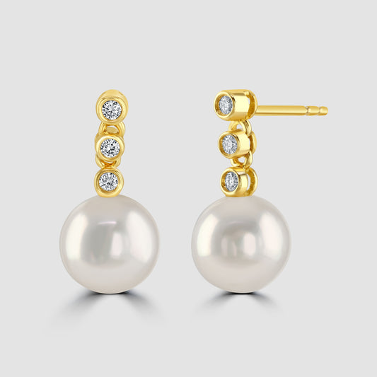 Pearl and diamond drop earrings