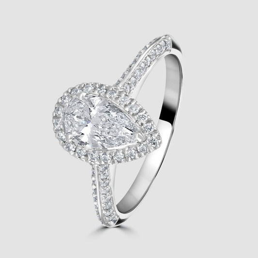 Pear shape halo style diamond cluster ring