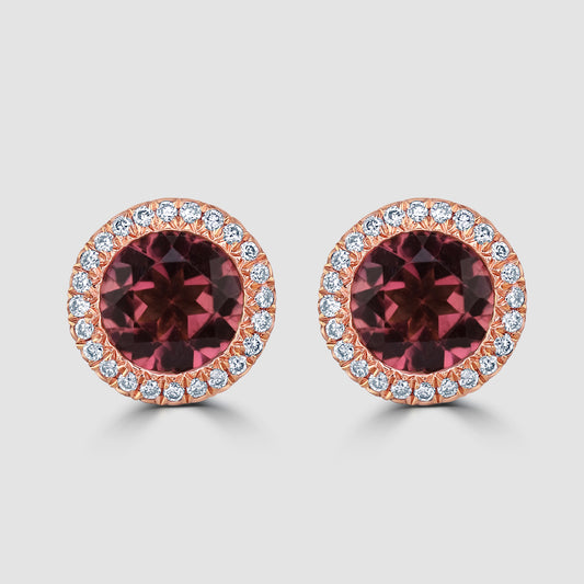 Pink tourmaline and diamond cluster earrings