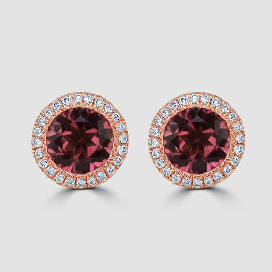 Pink tourmaline and diamond cluster earrings